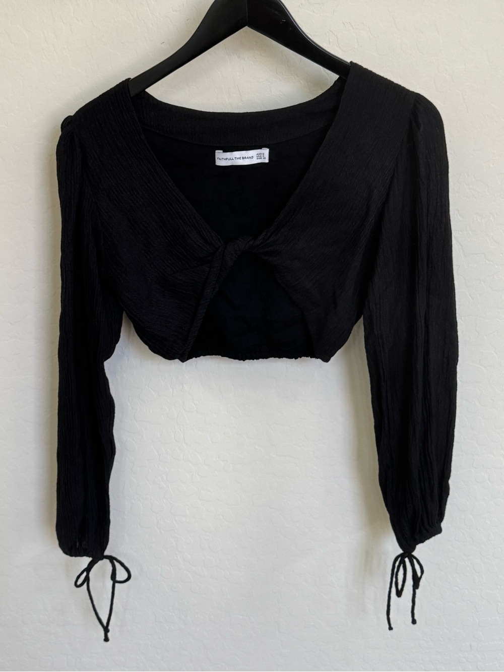 Faithfull The Brand Palmera Linen Twist Boho Crop Top Black Sz 2 XS Coastal Chic
